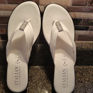 White thong wedge sandals